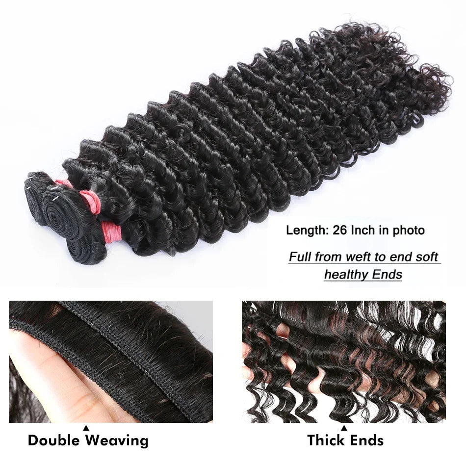Deep Wave Curly Human Hair Bundles Natural Color 28 30 40 42 Inch