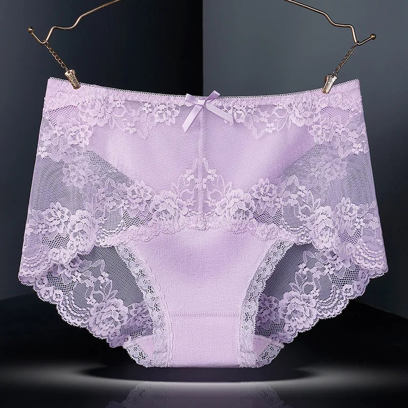 7Pcs Women's Lace Transparent Cotton Briefs Plus Size