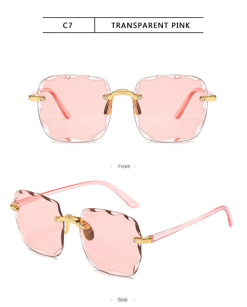 Square Rimless Sunglasses Women Red Plastic UV400