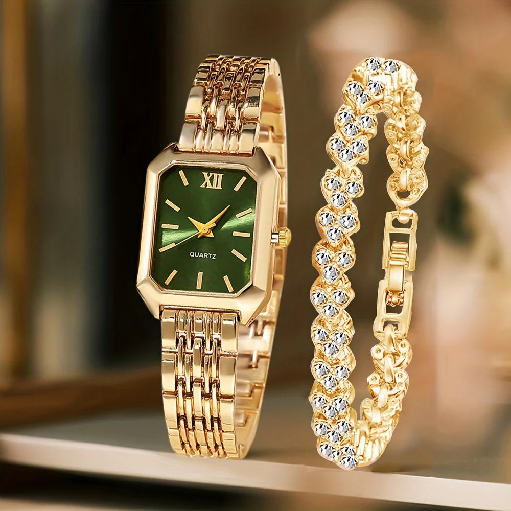 Fashion Rectangle Women Quartz Watch Bracelet Set