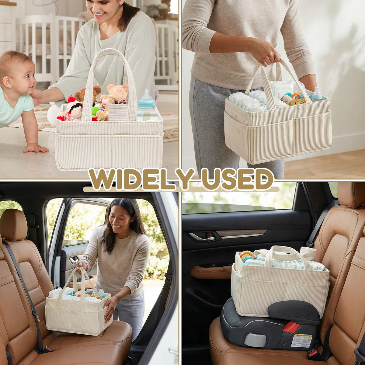 Baby Diaper Caddy Organizer Corduroy Beige Tote