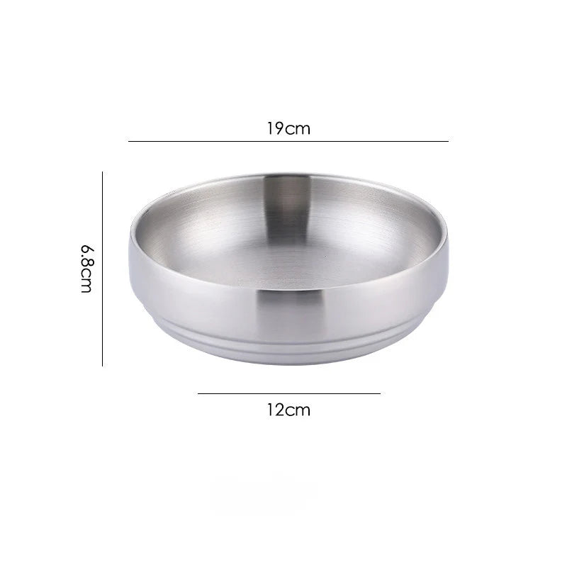 Stainless Steel Double Layer Cold Noodle Bowl Gold Silver