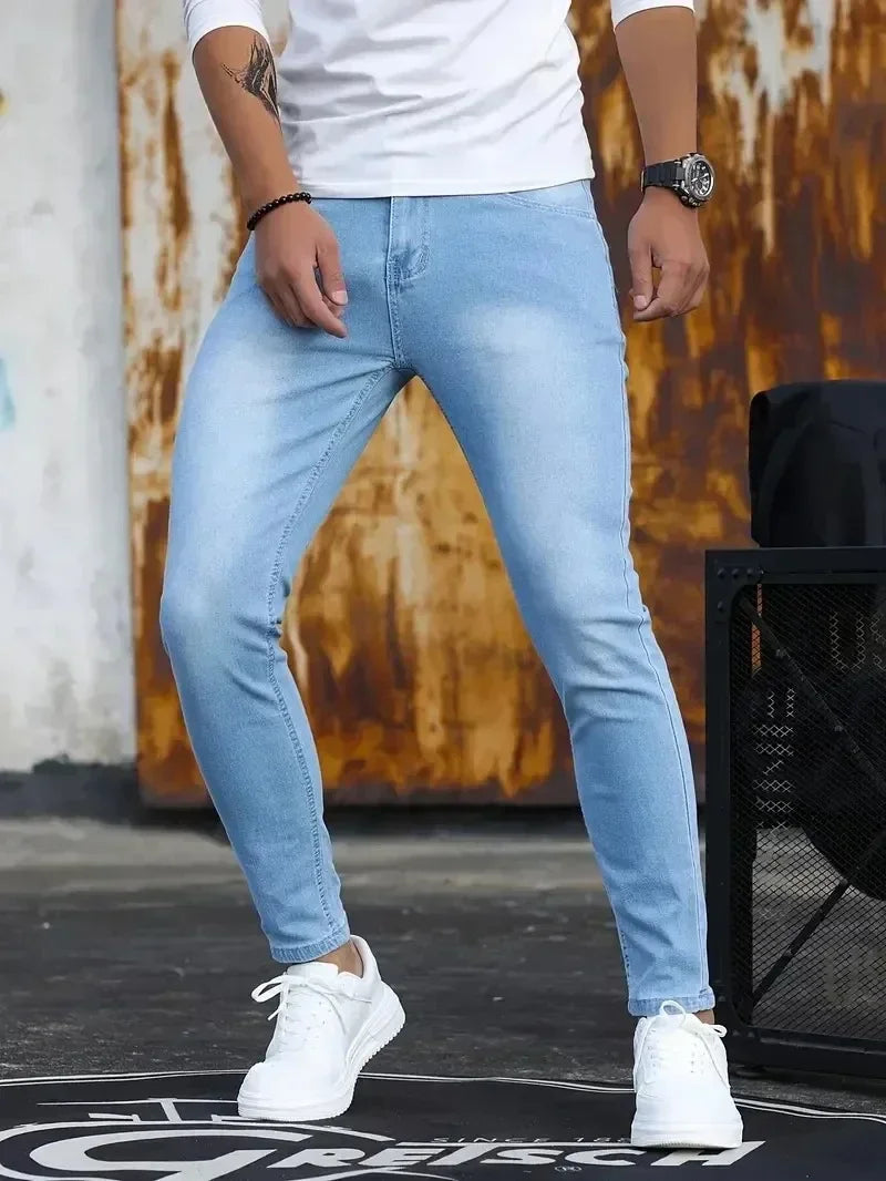 Mens Slim Fit Skinny Jeans Denim Blue Casual