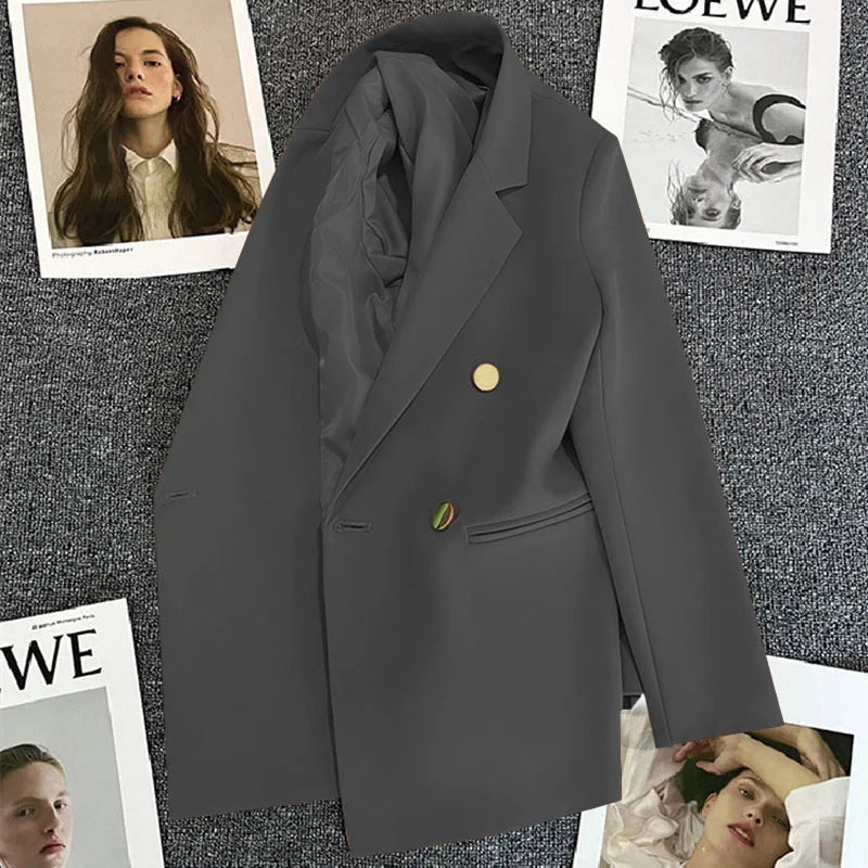 Candy Color Slim Blazer with Notched Collar and Metal Buttons