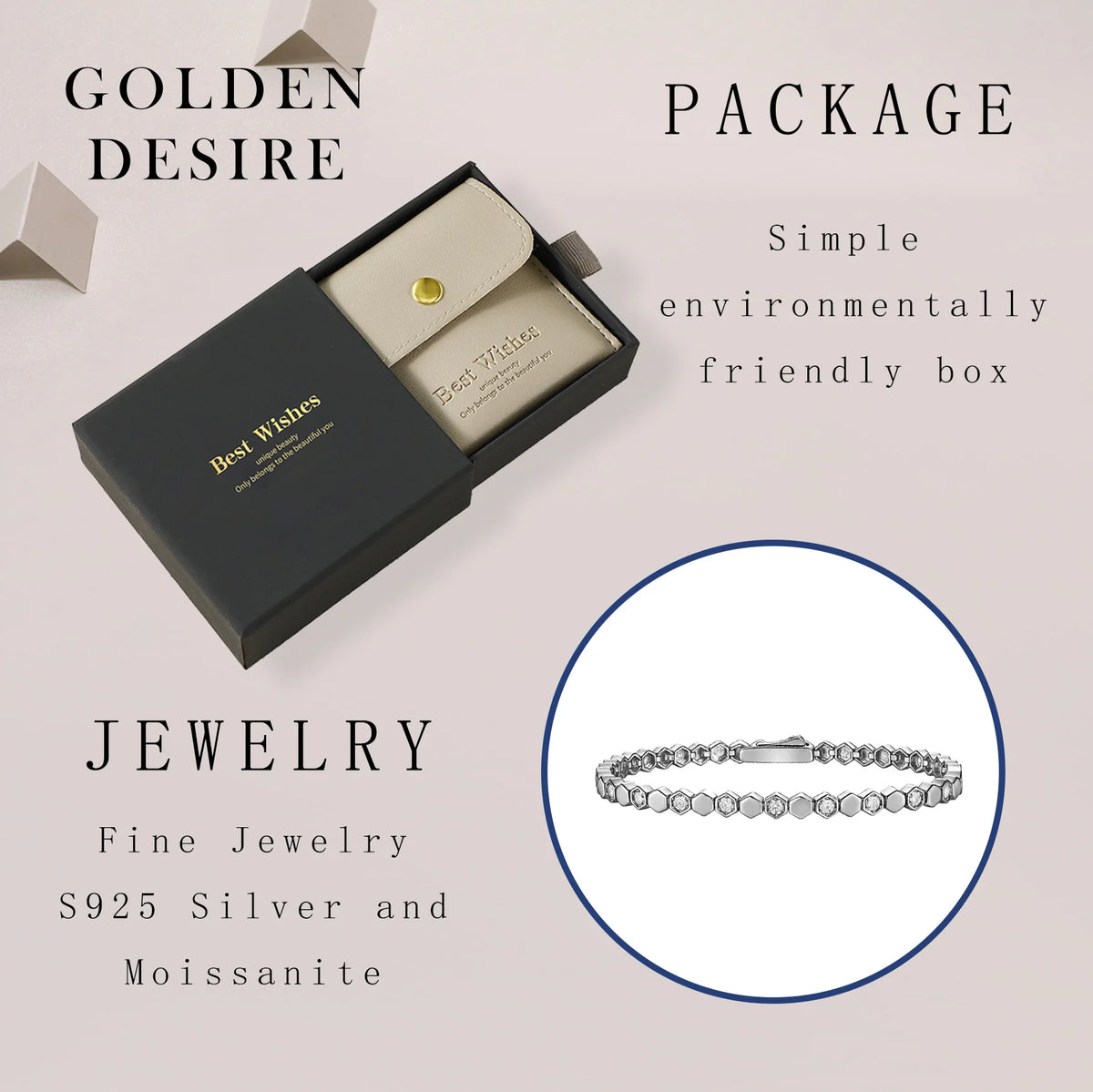 Moissanite Hexagon Tennis Bracelet in 925 Sterling Silver