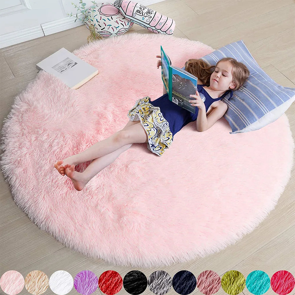 Round Plush Shag Carpet for Kids Room Decor