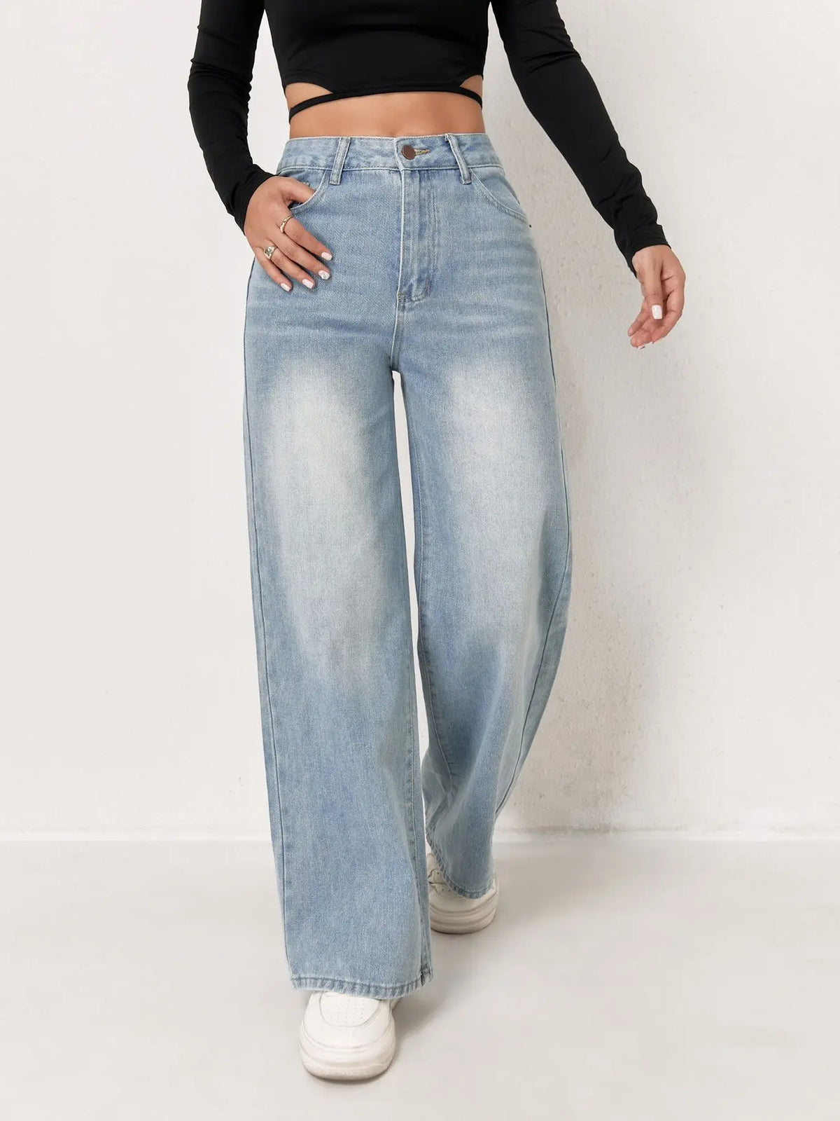 Light Blue Wide Leg Denim Jeans for Women