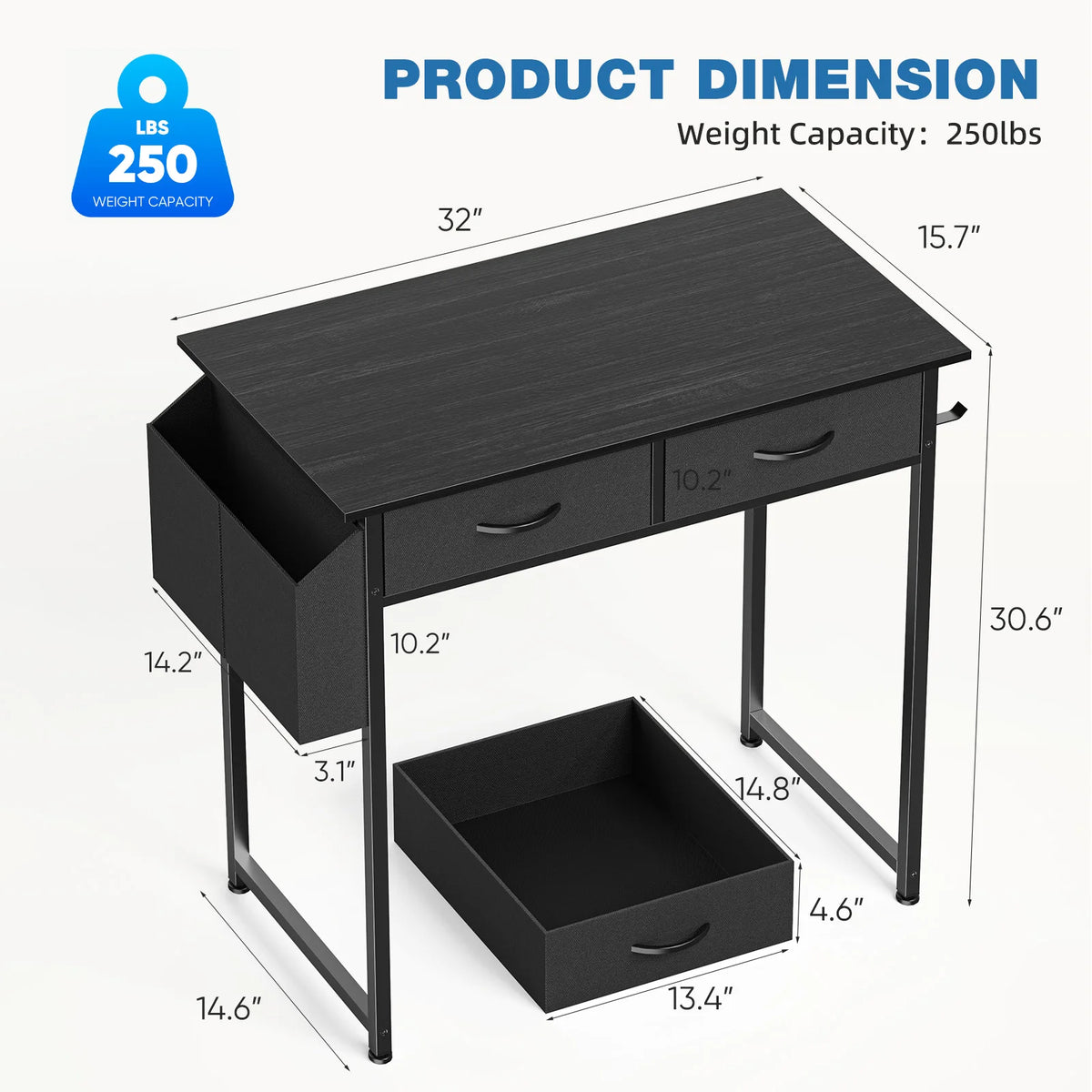 32 Inch Modern Office Desk with Fabric Drawers
