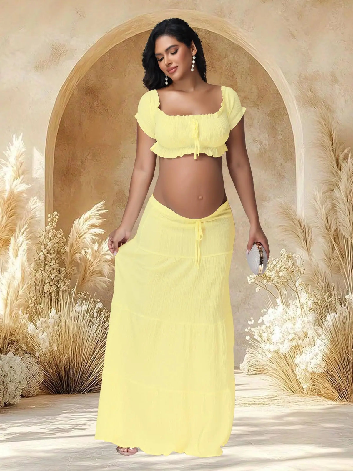 Maternity Photography Dress Set 2Pc Ruffles Tube Top Skirt