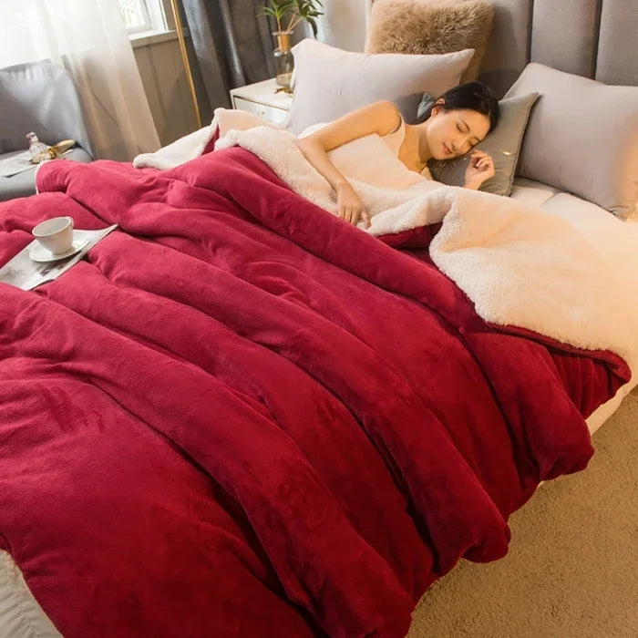 Wool Throw Blanket Double Sided Queen Size Winter Use