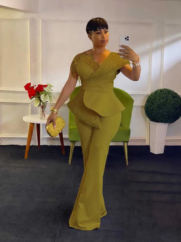 High Waist Strapless Jumpsuit with Rivet Collar for Women