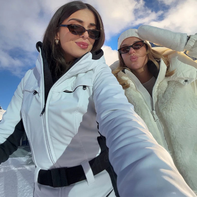 Fur-Trimmed Hooded One-Piece Ski Suit for Women