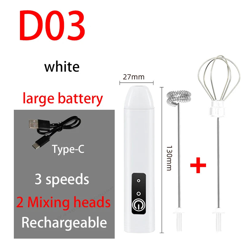 Electric Milk Frother Handheld USB Rechargeable Foam Maker