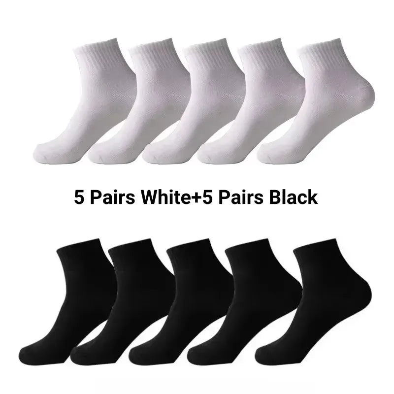 Men's Solid Color Mid-Calf Socks 10 Pairs All Seasons
