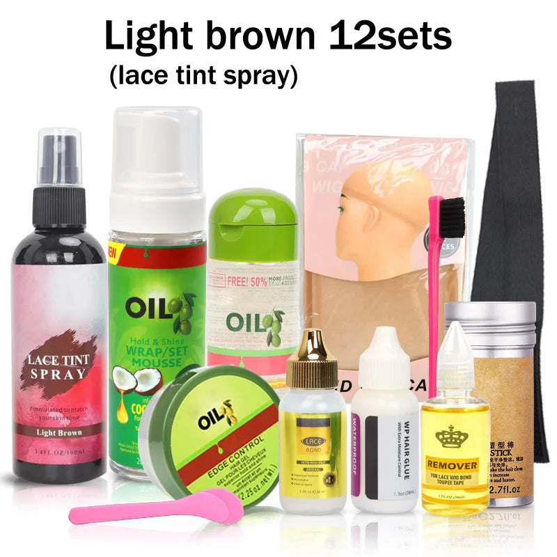 12Pcs Wig Installation Kit with Hair Mousse and Glue
