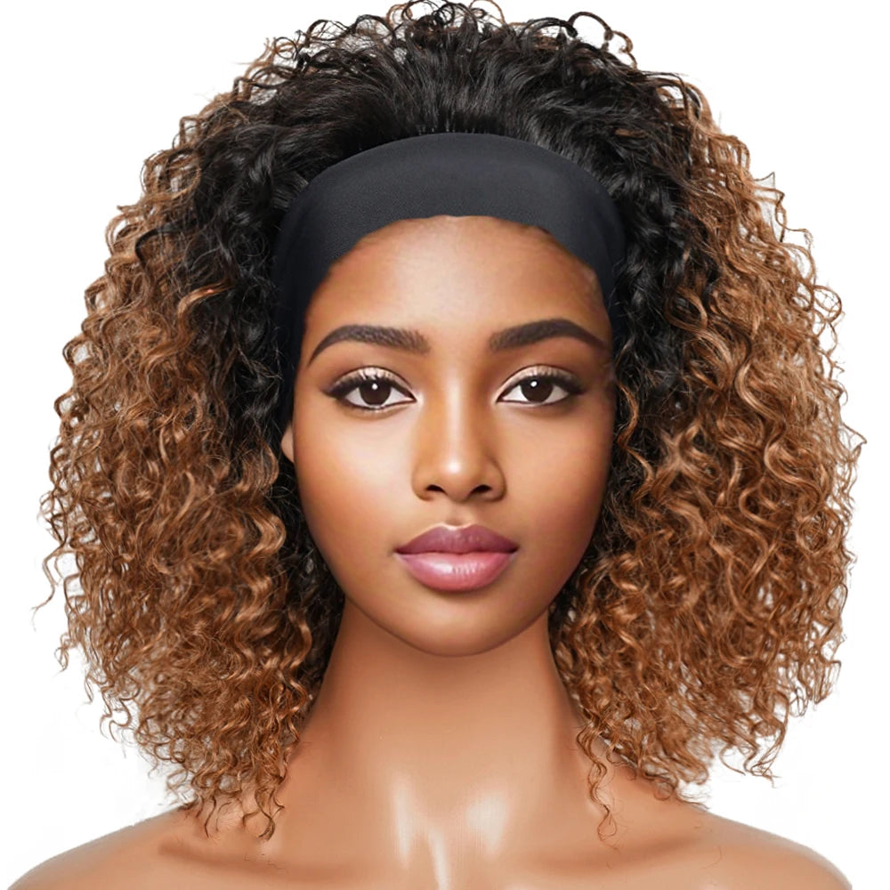220% Density Glueless Short Curly Human Hair Wig Ginger Brown