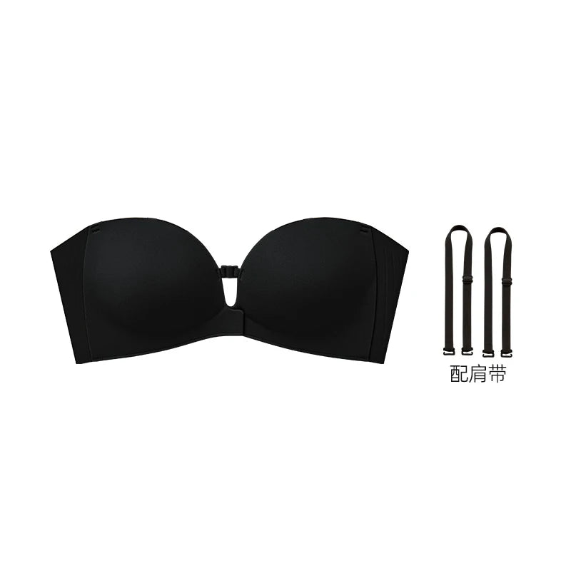Seamless Push Up Strapless Bra for Women Adjustable Solid Color