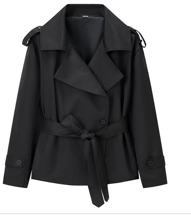 Lapel Lace Up Trench Coat Women Casual Long Sleeve
