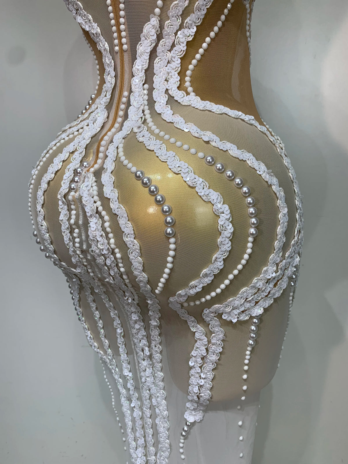 Elegant Women Long Dress with Pearl Sequins
