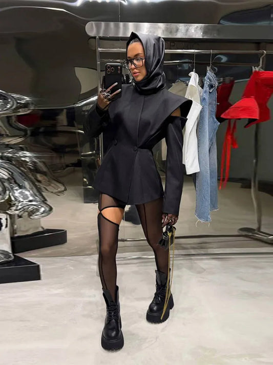 Cold Shoulder Blazer Double Breasted Women Jacket