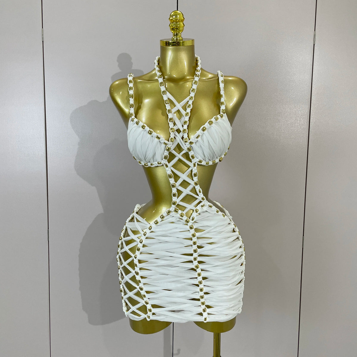 White Halter Neck Mini Dress for Women