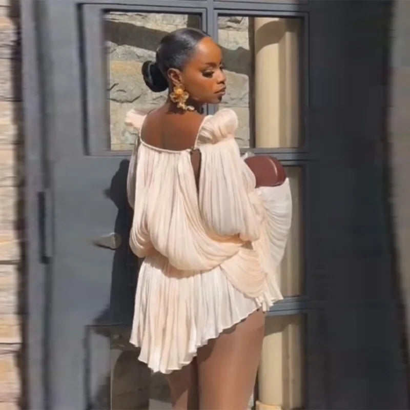 Satin Off-Shoulder Pleated Mini Dress for Women