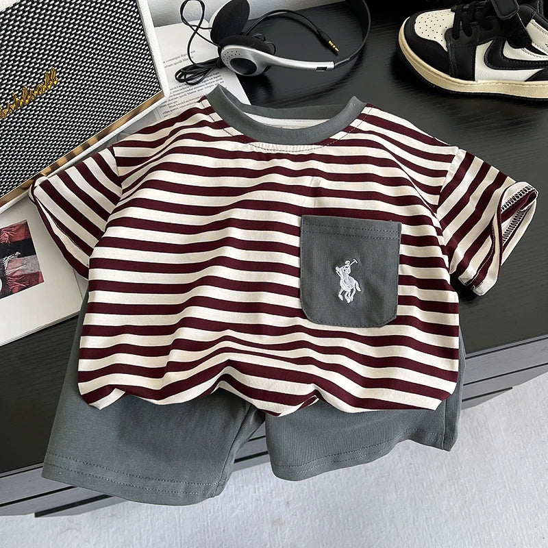 Cotton Striped T-Shirt and Shorts Set for Kids