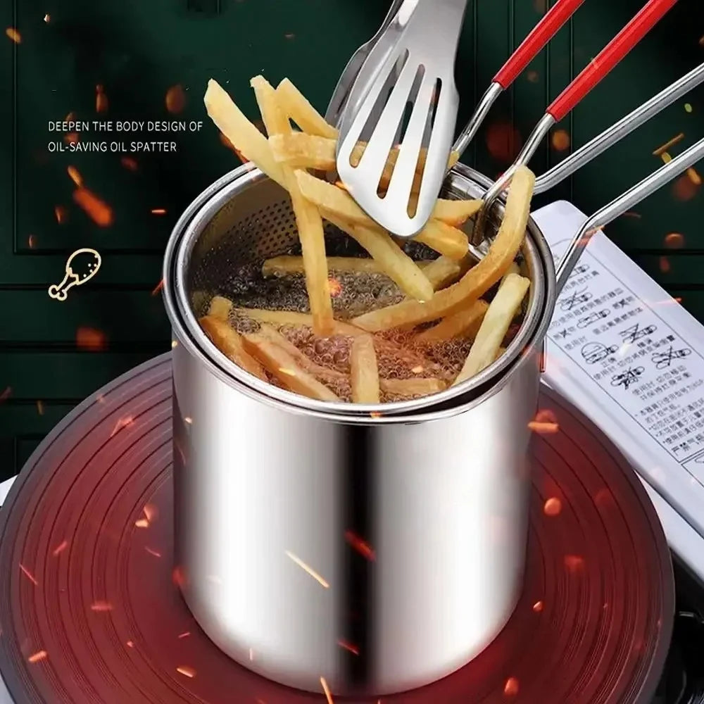 Stainless Steel Deep Fryer with Strainer Basket