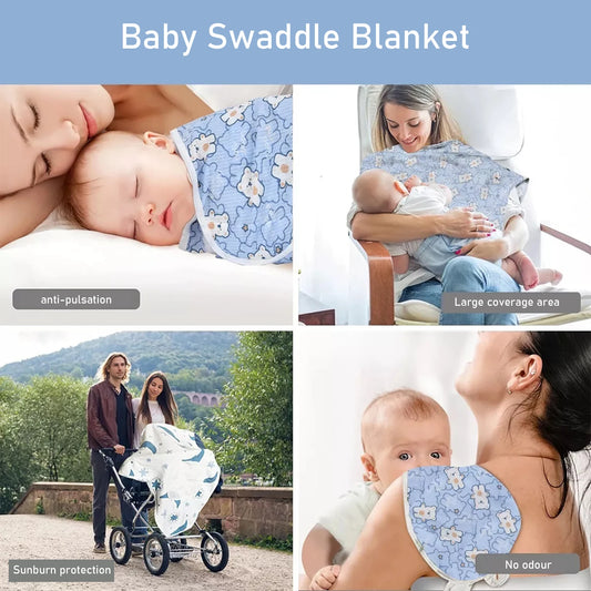 Cotton Cartoon Printed Baby Blanket Hat Set