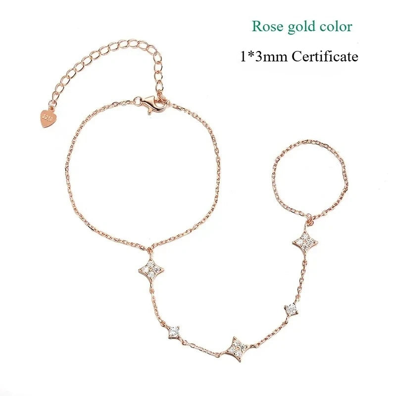 Moissanite Charm Bracelet 14K Plated Silver Adjustable