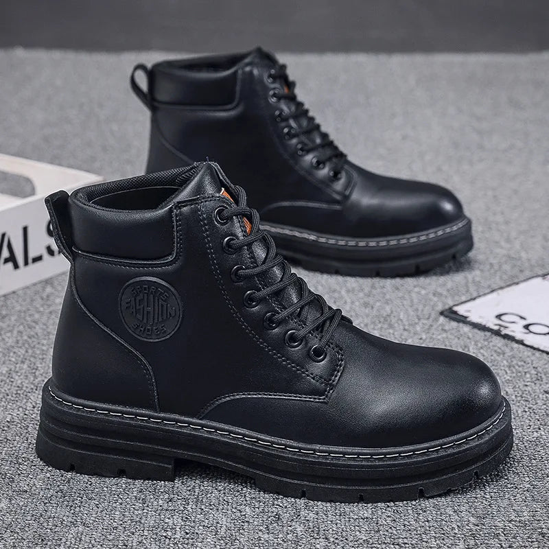 High Top Leather Motorcycle Boots for Men