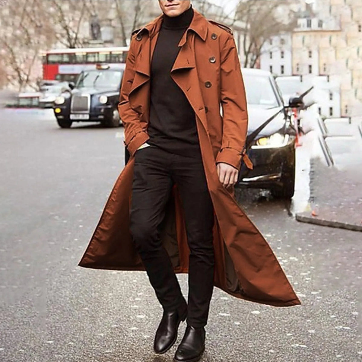 Men's Long Sleeve Extra Long Trench Coat