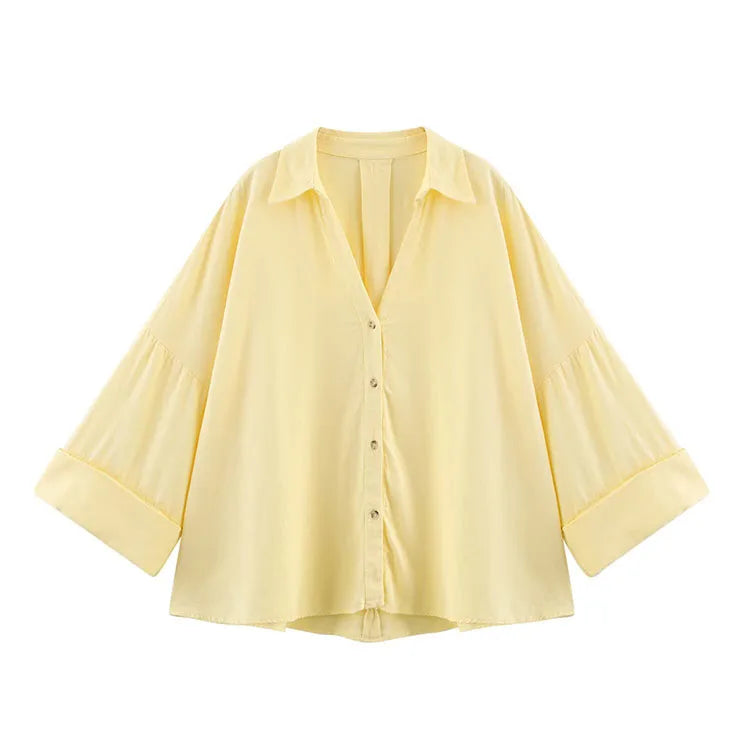 Wide Sleeved Asymmetric Hem Shirt for Women