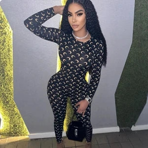 Slim Fit Moon Print Jumpsuit for Women