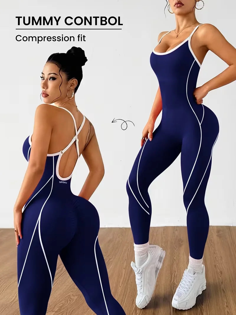 Women Yoga Jumpsuit Open Back High Elastic Slim Fit