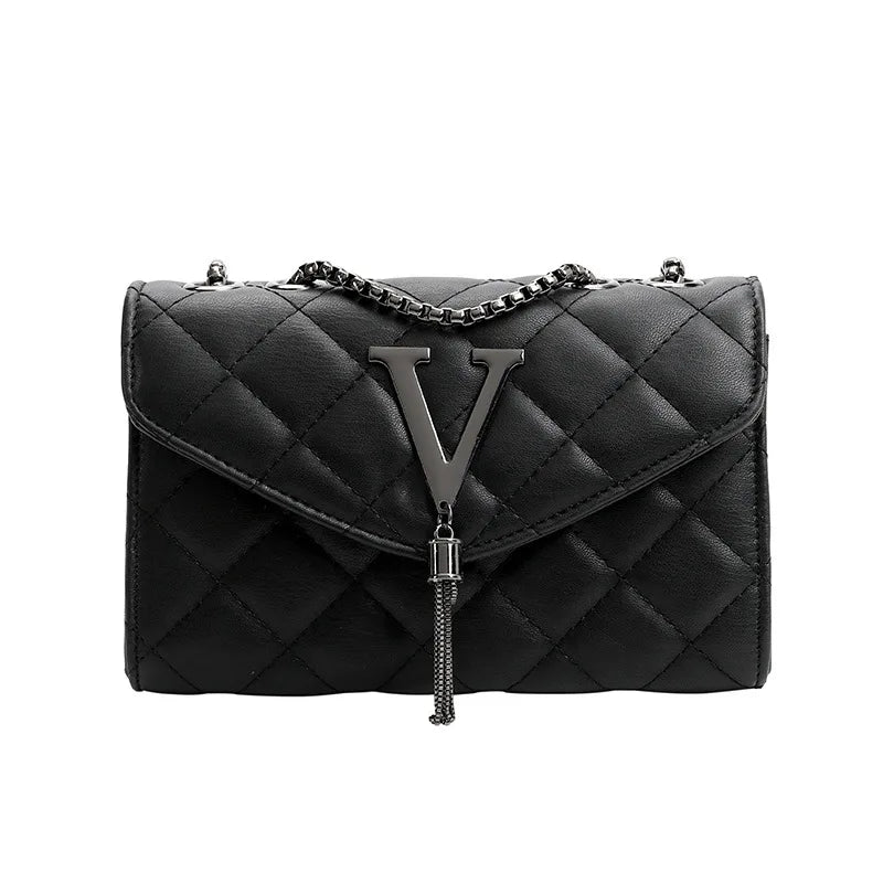 Black PU Leather Quilted Shoulder Bag for Women
