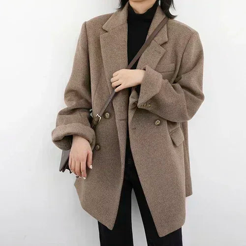 Wool Blend Mid Long Blazer Coat for Women