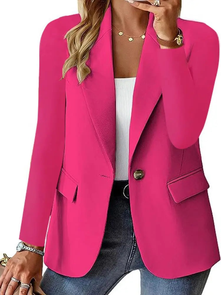 Women's Solid Button Blazer Coat Casual Office Jacket