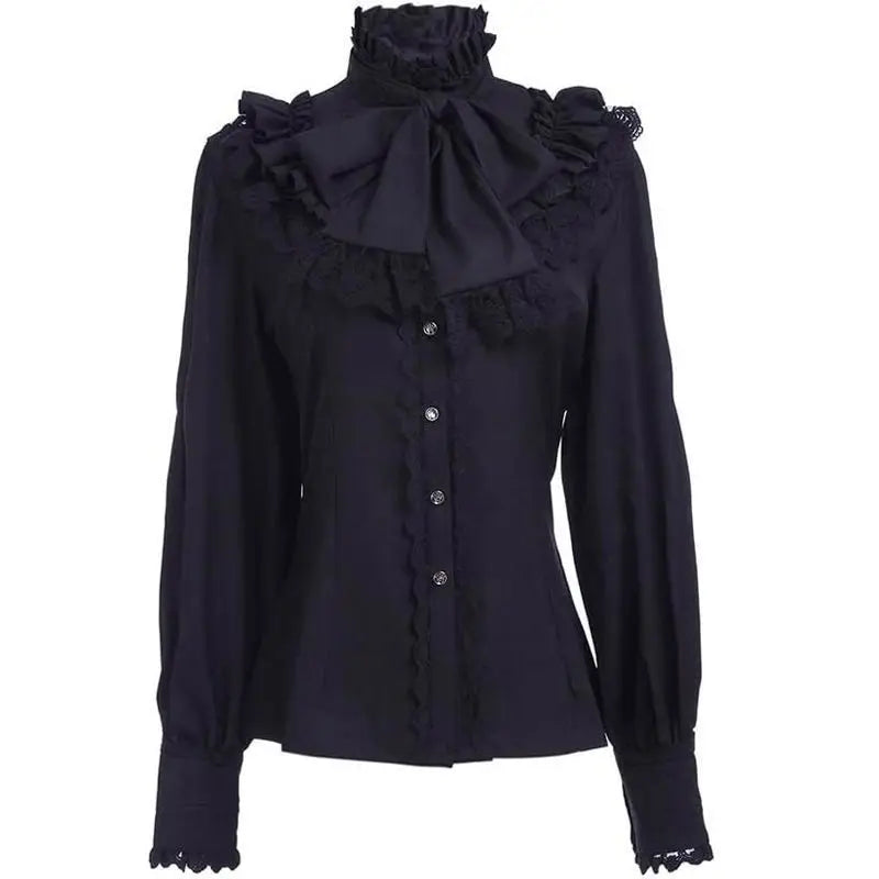 Women's Vintage Ruffle Collar Lace Trim Blouse