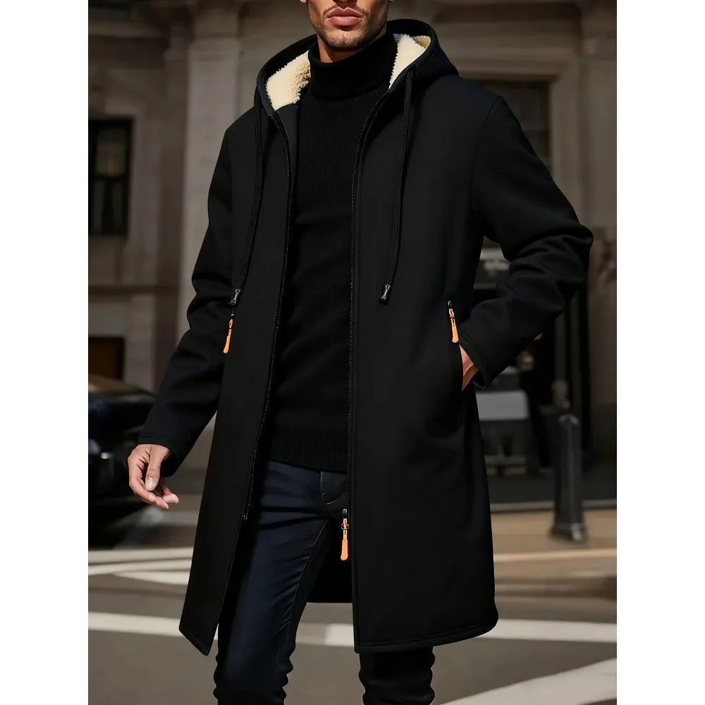Men's Fleece Hooded Windbreaker Jacket