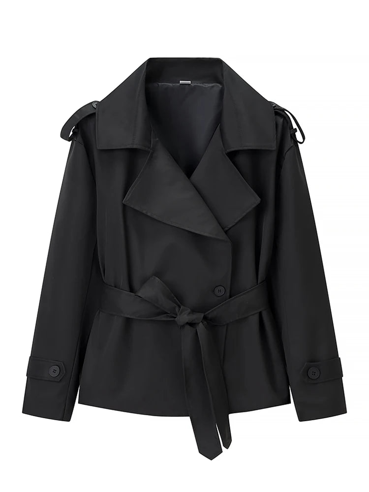Solid Lace Up Trench Coat Women Full Sleeve Windbreak