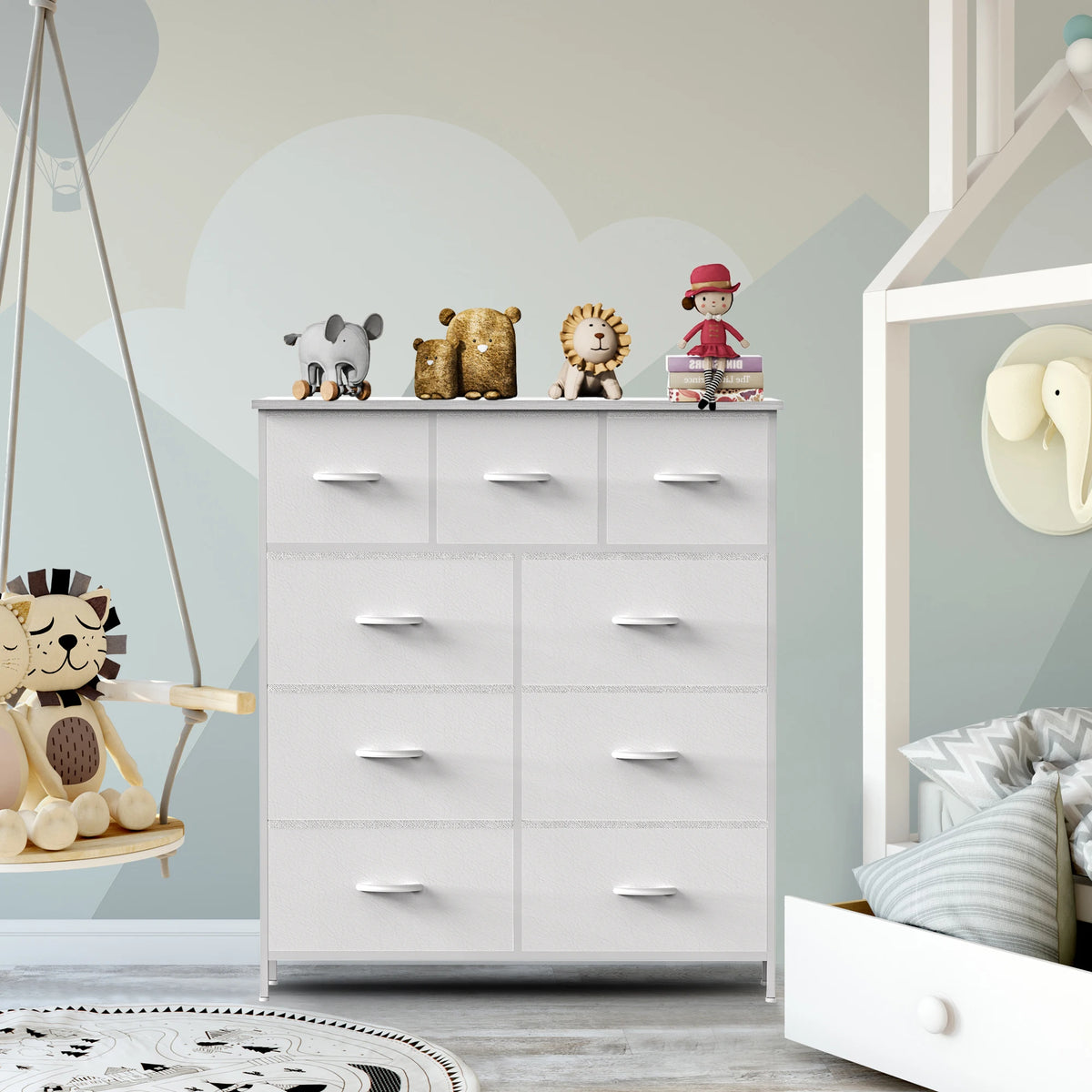 JHK Modern Fabric Dresser With 9 Storage Drawers