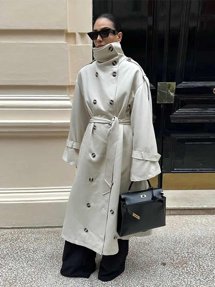 Women's Double Breasted Long Trench Coat Windbreaker