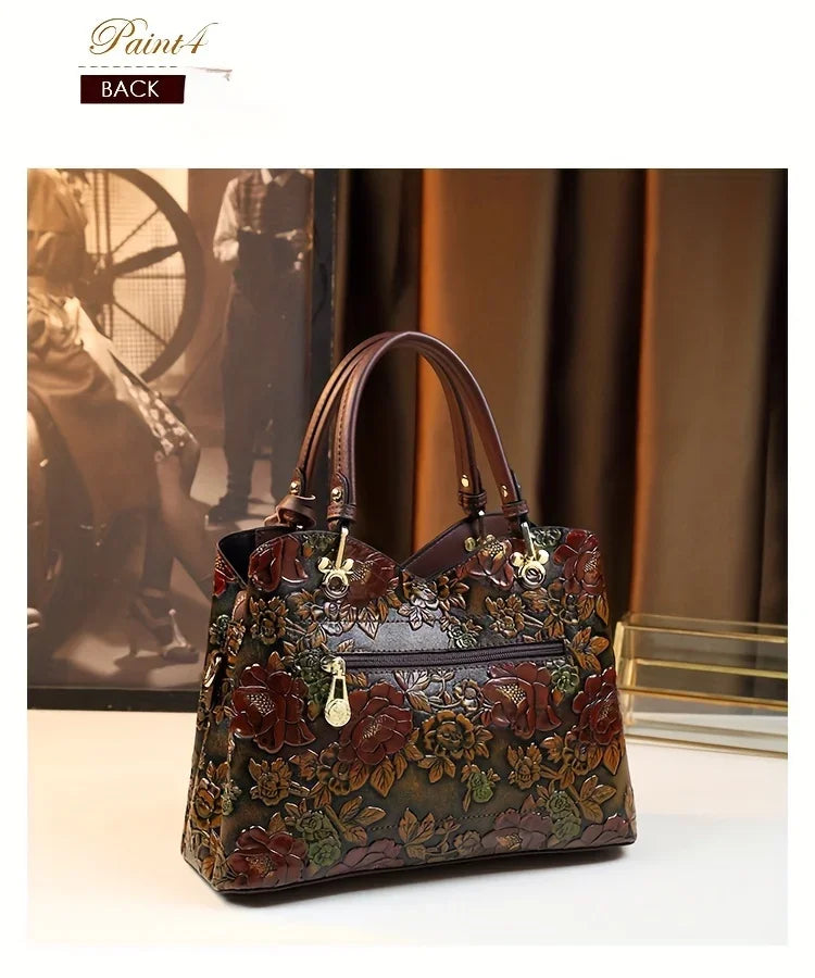 Vintage Floral Pattern PU Leather Handbag