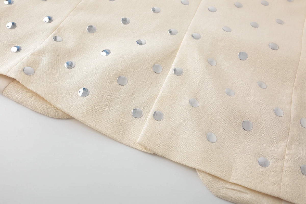 Beige Rivet Decoration Casual Blazer for Women