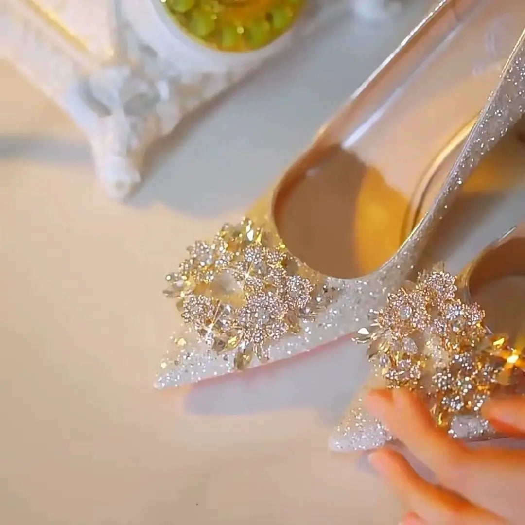 Elegant Crystal Pointed Toe High Heel Pumps for Women