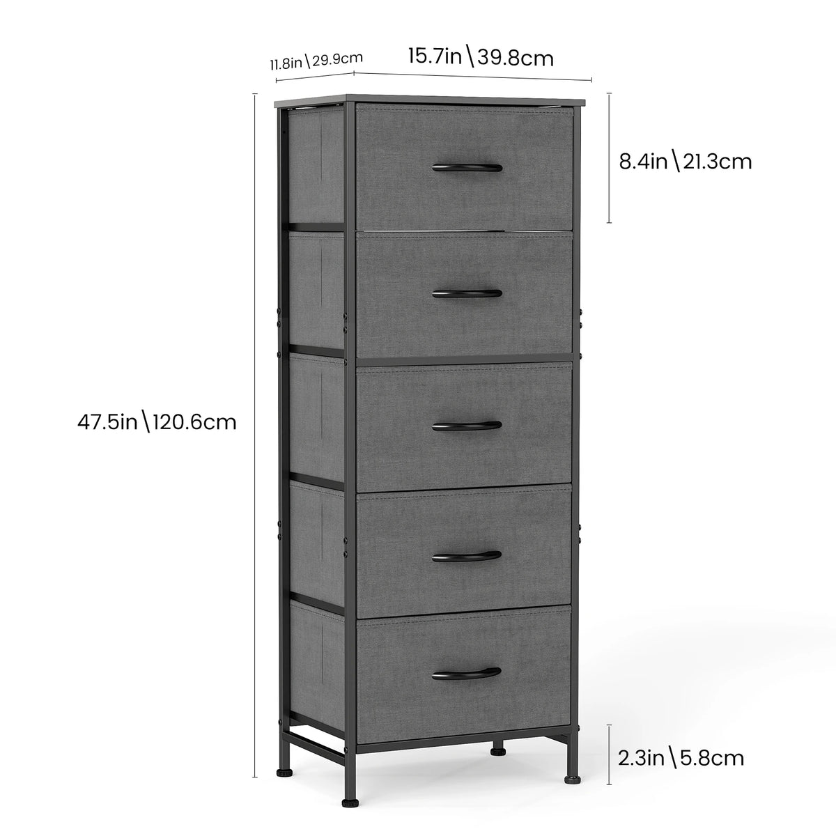 JHK 48 Inch Modern Dresser with 5 Fabric Drawers
