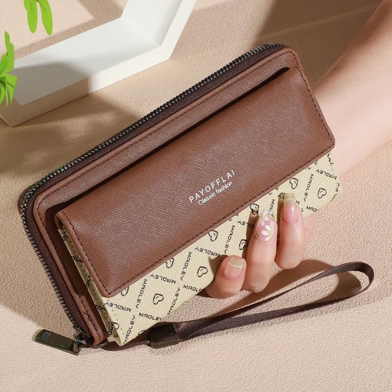 Men's Faux Leather Double Layer Wallet with Zippered Card Holder