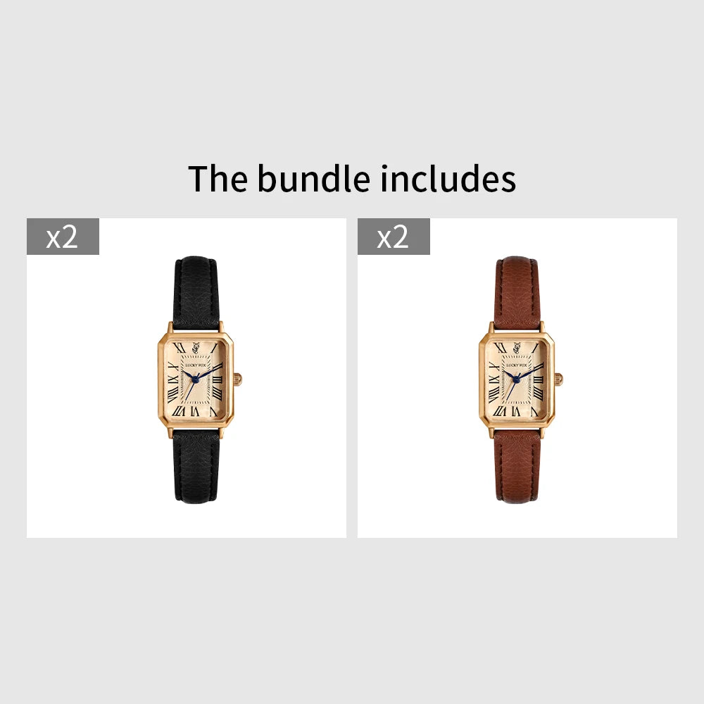 Fashion Retro Square Leather Strap Quartz Watch for Women