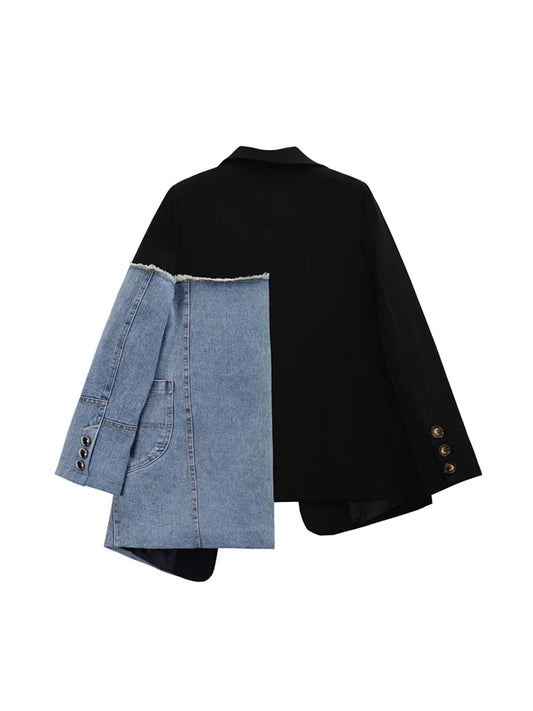 Women Vintage Denim Patchwork Blazer Coat